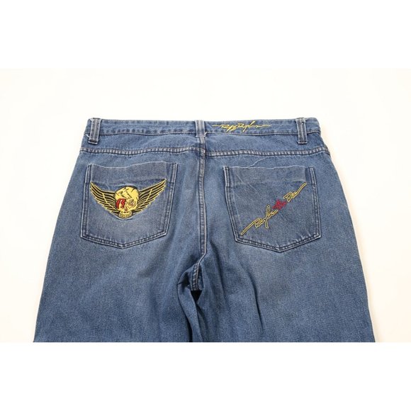 Vintage DMX Ruff Ryders Mens 40x26 Distressed Hip Hop Baggy Wide Leg Denim Jeans - Picture 9 of 11